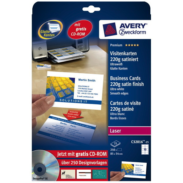 Avery C32016-25 Business Cards, 85 x 54 mm, 10 Cards Per Sheet