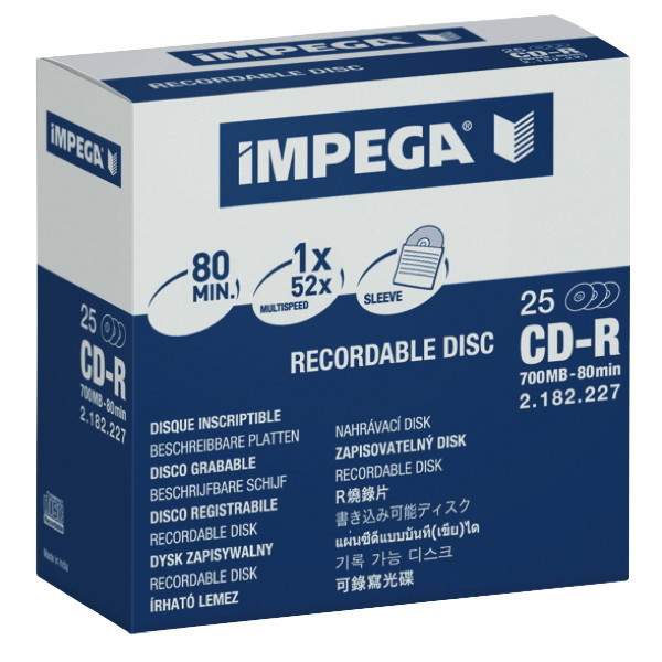 IMPEGA CD-R 700MB/80MIN IN CARD SLEEVES - PACK OF 25