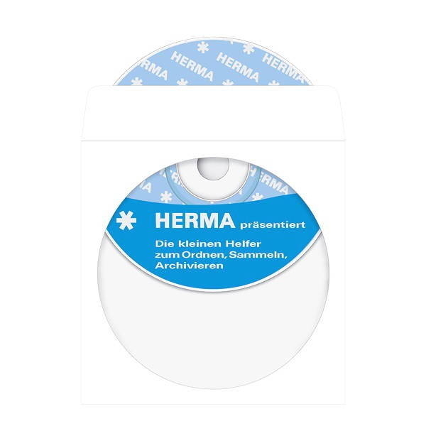 CD/DVD-Hülle Herma 1140, aus Papier mit Klarsichtfenster + Klebepunkt, 100 Stück