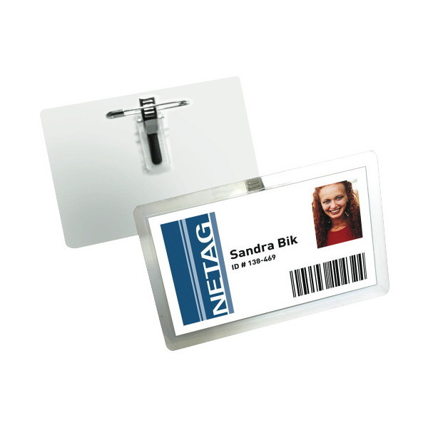 Durable Self-Laminating Badge with Combi Clip - 54x90mm - Transparent - Pack 25