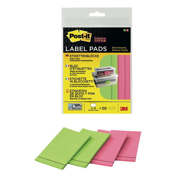 Etikettenblock Post-it Super Sticky 2900PG, 48x73mm, 25 Blatt, 2x pink, 2x grün