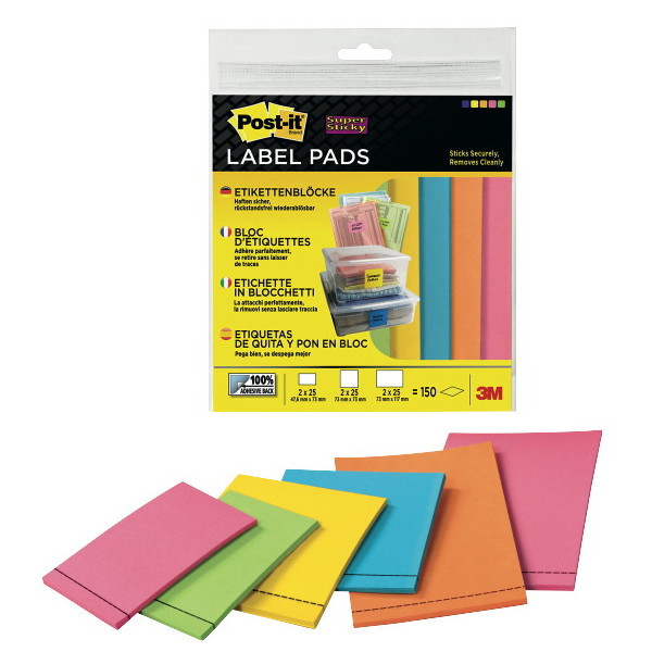 Post-it 2900-M6 Super Sticky 25 labels 73x47,6/73x73/117x73 ass - pack of 6