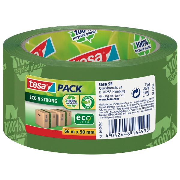 tesapack Eco & Strong Green Printed Packaging Tape, 66M x 50mm