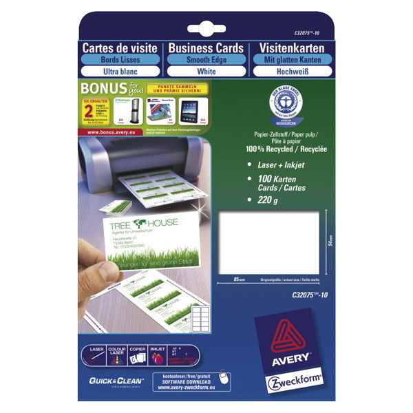 AVERY QUICK AND CLEAN BUSINESS CARDS - PACK OF 250