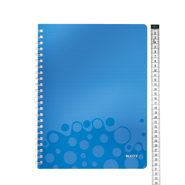 LEITZ WOW WIREBOUND NOTEBOOK PP COVER A4 SQUARED 5X5 BLUE