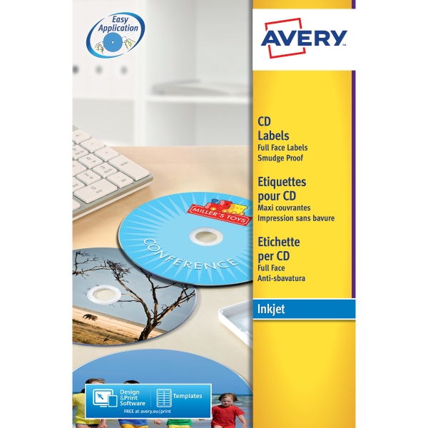 Avery J8676-25 Full Face Inkjet CD Labels 117mm Diameter - Pack Of 25