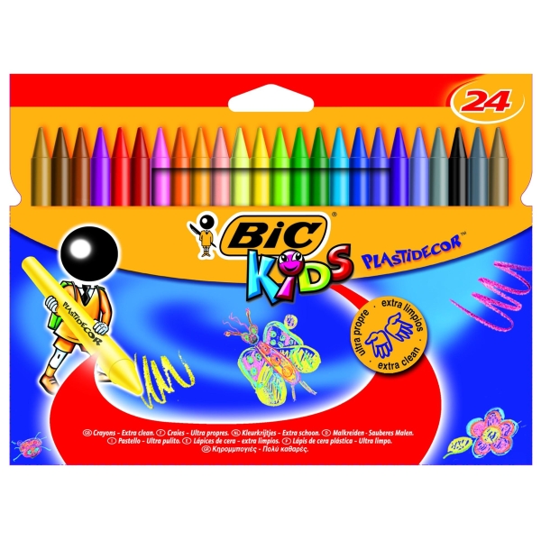 BIC Kids Plastidecor Colouring Crayons - Assorted Colours, Pack of 24
