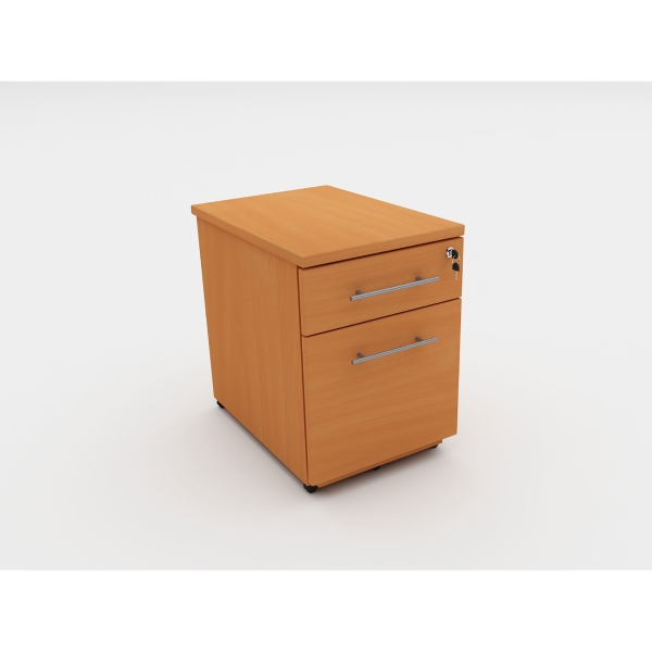 Mobile 2 drawer pedestal with silver handles 600mm deep - beech - Delivery only