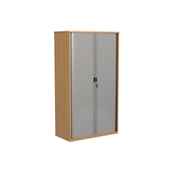 Tambour door cupboard 2000mm high with 4 shelves beech - Delivery only