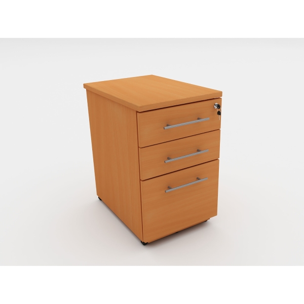 Tall mobile 3 drawer pedestal with silver handles 600mm beech - Delivery only