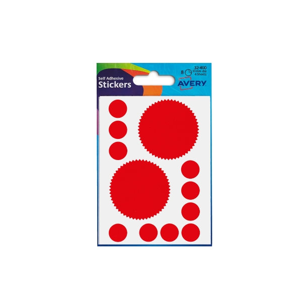 Avery 32-400 Red Company Seals in Packet, Ø 51 mm, Permanent, 8 Labels Per Pack