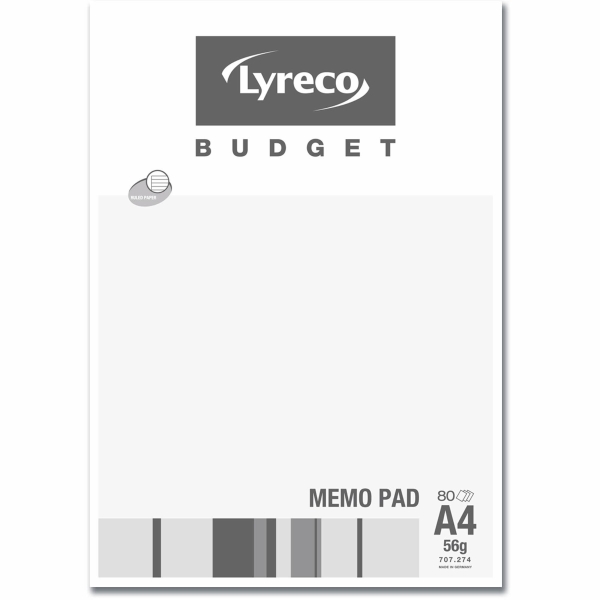 Lyreco Budget White A4 Memo Pads (Ruled) - Pack of 10 (10 X 80 Sheets)