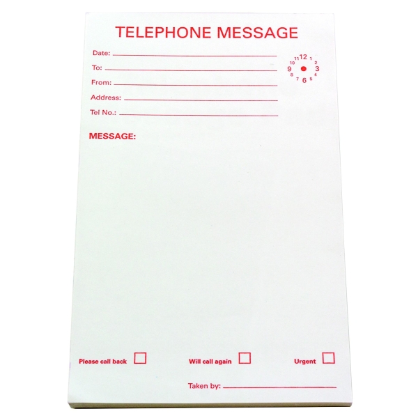 Telephone Message Pads 127 X 203mm - Pack of 10 Pads (10 X 80 Sheets)