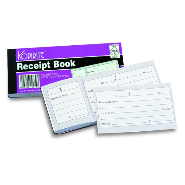 Counterfoil Receipt Book 195 X 100mm - Pack of 10 Books (10 X 100 Receipts)