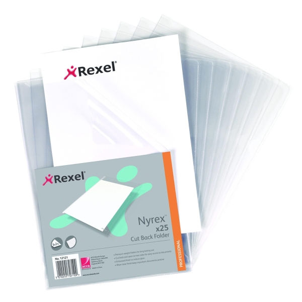 Rexel Nyrex Clear A4 Cut Back Folders 120 Microns - Pack of 25