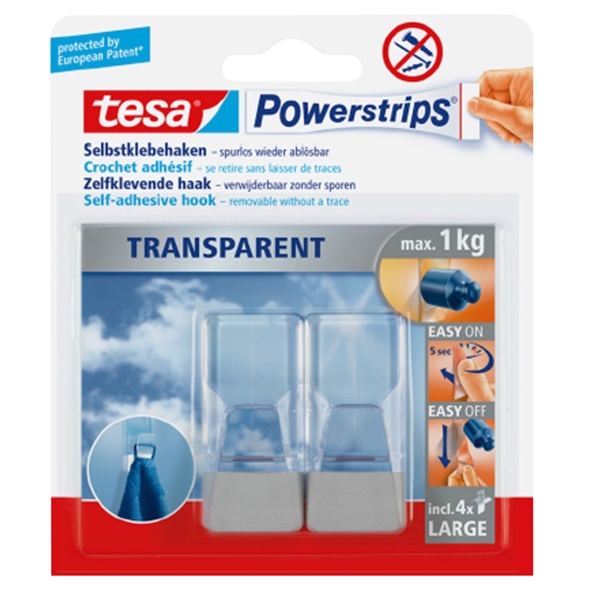 Tesa Powerstrips Hooks Large Transparent - Pack of 2