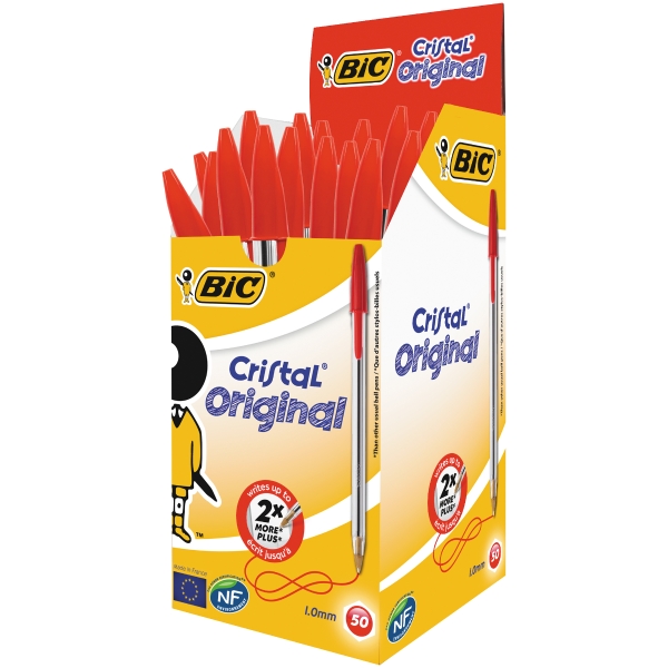 BIC Cristal Original Ballpoint Pens Medium Point (1.0 mm) - Red, Box of 50