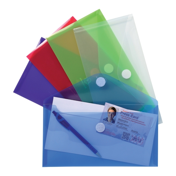 Exacompta Translucent Polypropylene Wallets 25x13.5cm, Assorted Colours - Pack 5