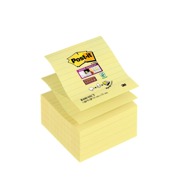 Post It R440-Sscy Super Sticky Z-Note 101X101mm Ruled Yellow - Pack of 5