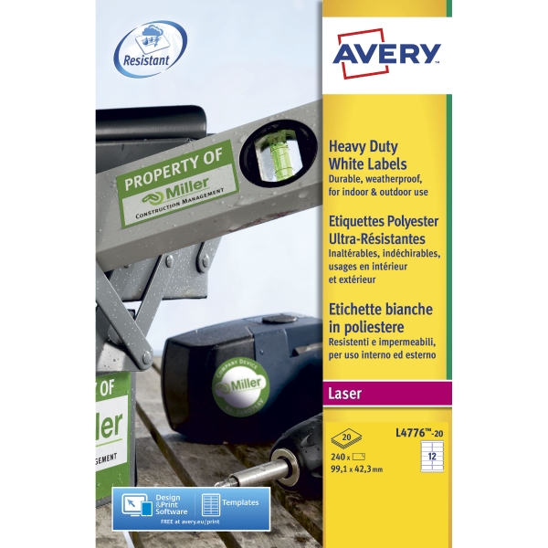 ETIKETTER AVERY L4776-20 99,1X42,3 MM HVID ÆSKE A 20 STK