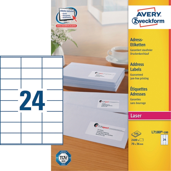 BX2400 AVERY L7180 LASER LABEL 70X36