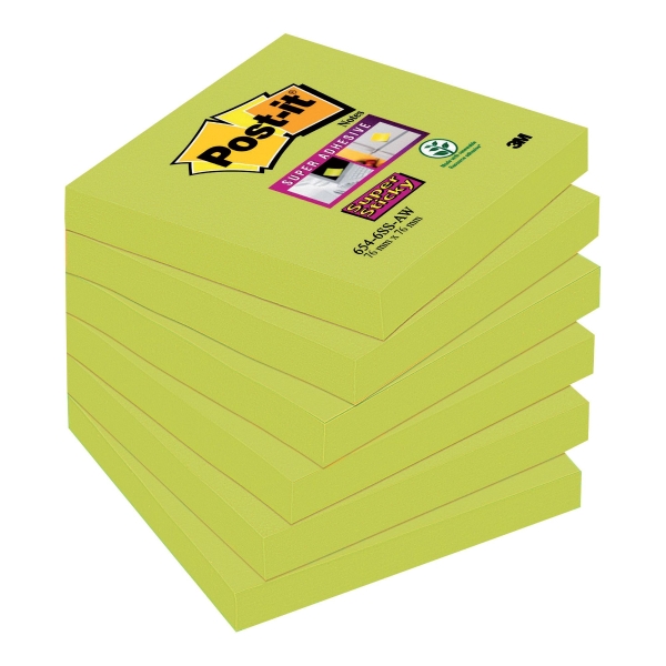 POST-IT SUPER STICKY 654-6SS-AW S/S 76X76MM AQUA PAKKE A 6 STK