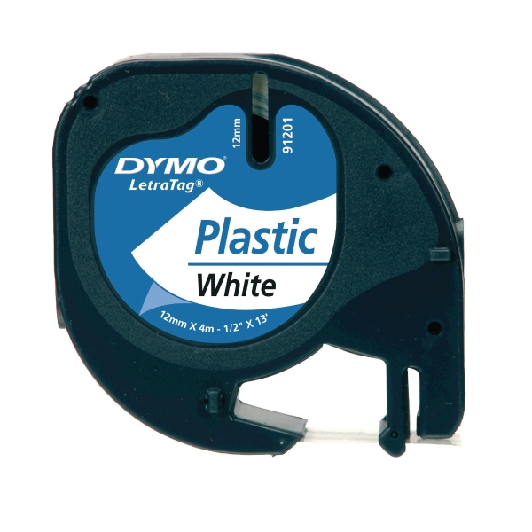 TEKSTTAPE DYMO LETRATAG PLAST SORT/HVID