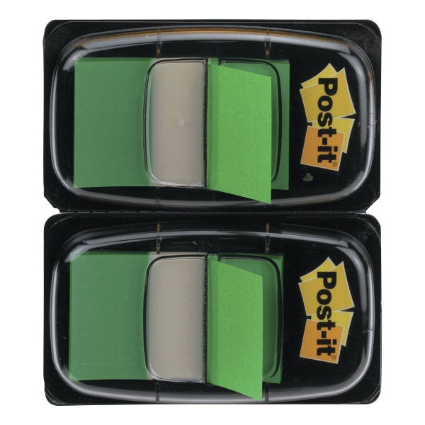 3M POST-IT INDEX DUAL PACK 25 X 44MM GREEN - 2 DISPENSERS OF 50