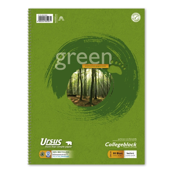 URSUS COLLEGE PAD GREEN A4 70G 5MM