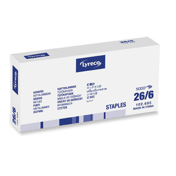 LYRECO 26/6 STAPLES, 1/4'' STANDARD - BOX OF 5000