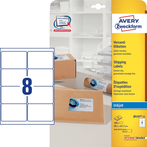 Avery Quick-Dry White Inkjet Labels 99.1 X 67.7Mm - Box Of 200