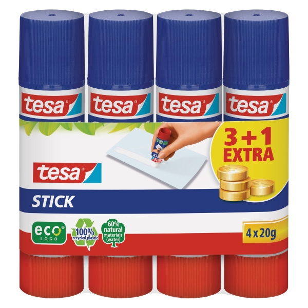 Tesa Eco Glue Stick - Pack Of 4 (Includes 1 Free Stick)