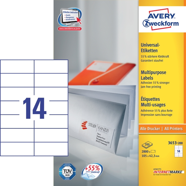 BX2800 AVERY 3653 I+L+C LAB 105X42.3MM