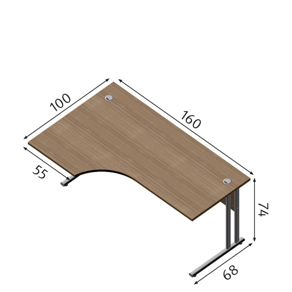 Arbeitstisch links BC-06L, 160 x 100/68 x 74 cm, 2 Kabelmanager, braun