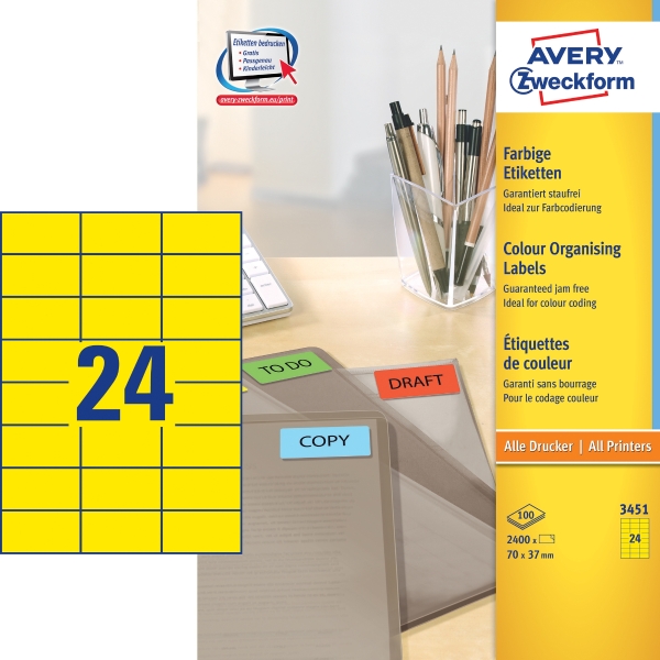 BX2400 AVERY 3451 LAB 70X37 YLLW