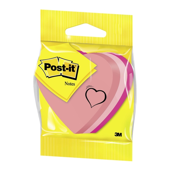 3M Post-it® 2007 Öntapadó szív jegyzettömb 70x70mm, rózsaszín, 1 tömb/225 lap