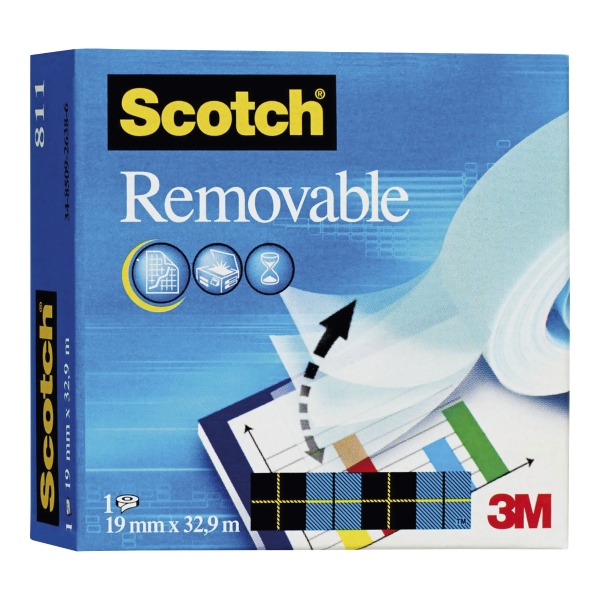 Scotch Magic Ii Removable Sticky Tape - 19Mm X 33M Roll