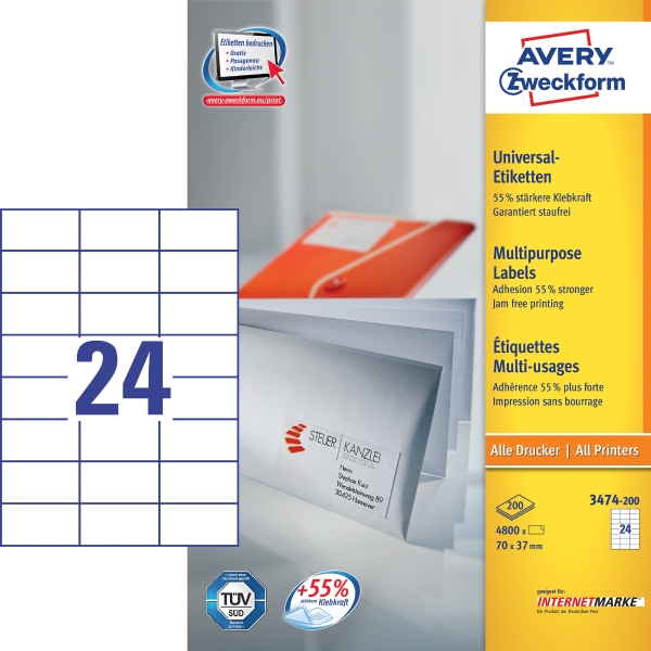 BX4800 AVERY 3474-200 I+L+C LAB 70X37MM