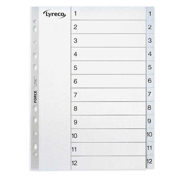 Lyreco numerical dividers 12 tabs PP 11-holes