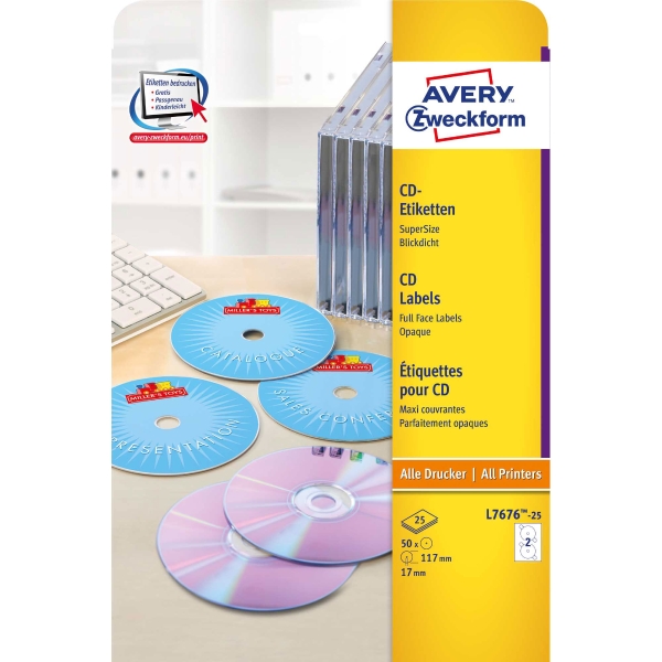 Avery L7676 CD laser labels opaque - box of 50