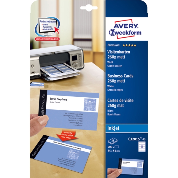 Avery C32015 business cards inkjet 85x54mm 260g - matt - box of 200