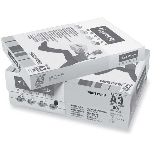 Kopierpapier Lyreco Budget A3, 80 g/m2, Box à 3x500 Blatt