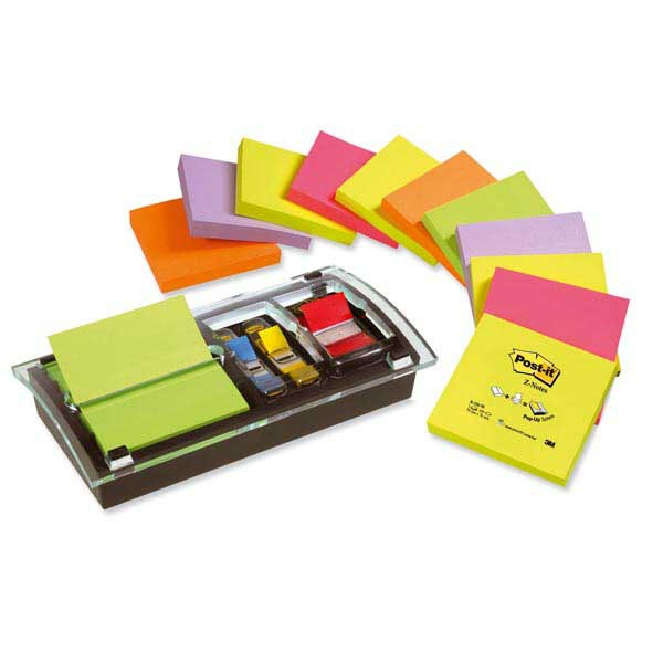 Post-it DS100VP Z-notes design combi dispenser 76x76 mm + 12 pads neon Z-notes