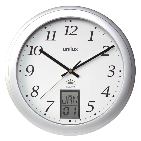 HORLOGE UNILUX INSTINCT 30CM AJUSTEMENT AUTOMATIQUE DE L'HEURE GRISE