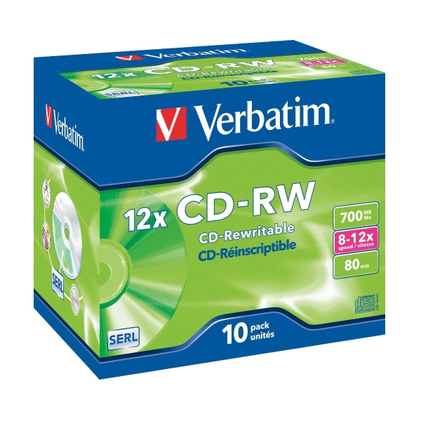 BOITE DE 10 CD-RW VERBATIM 80 MINUTES 700 MO 8X-12X 43148