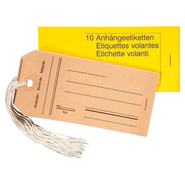 Anhänge-Etiketten Biella Manila 563130, 60x120 mm mit Druck, braun, Pk. à 10 Et.