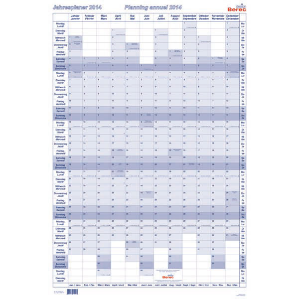 Jahresplaner Berec B5668TF, Karton mit Folie kaschiert