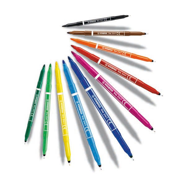 Stabilo trio 2in1 double ended pen assorted colours - box  of 10