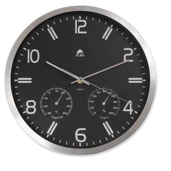 ALBA WEATHER QUARTZ WALL CLOCK D 300MM BLACK AND SILVER