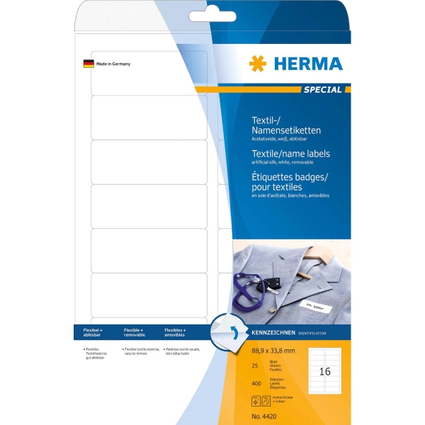 Herma 4420 textile labels white - box of 400